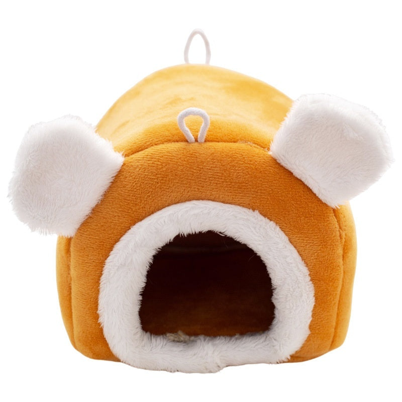 HKM-7389373 Cozy Thick Small Pet Bed for Hamsters - Winter Cloth Bird Nest in Orange and Gray