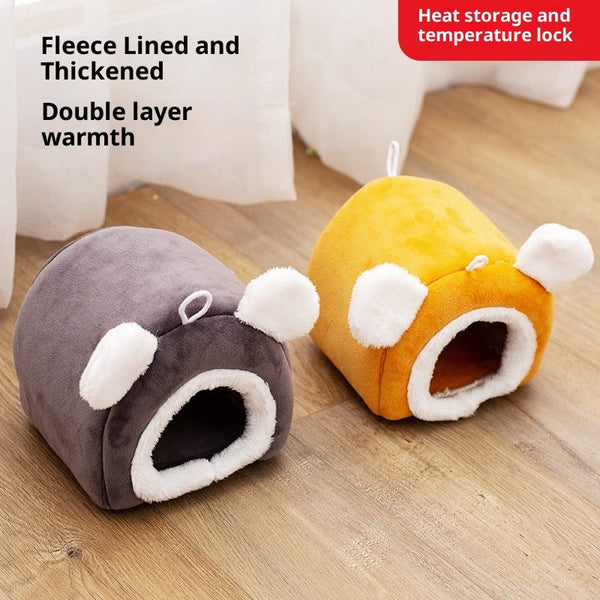 HKM-7389373 Cozy Thick Small Pet Bed for Hamsters - Winter Cloth Bird Nest in Orange and Gray