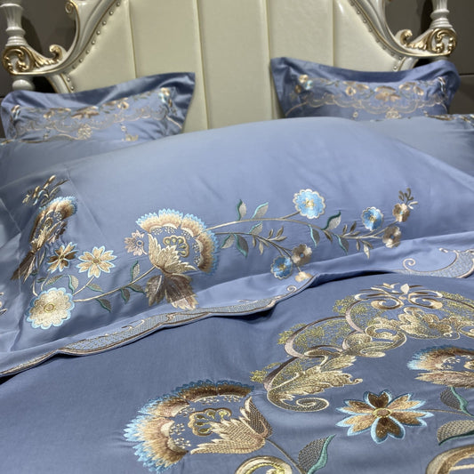 HKM-738963 Palace Style Long-Staple Cotton Embroidery Bedding Set - Available in Multiple Colors and Sizes