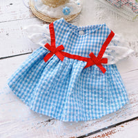 HKM-7389885 Blue Mesh Tutu Skirt with Pink or Blue Straw Hat for Small Dogs and Cats