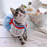 HKM-7389885 Blue Mesh Tutu Skirt with Pink or Blue Straw Hat for Small Dogs and Cats