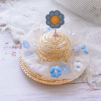HKM-7389885 Blue Mesh Tutu Skirt with Pink or Blue Straw Hat for Small Dogs and Cats