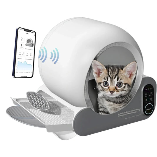 HKM-739091 Extra Large Smart APP Controlled Cat Litter Box with Automatic Self-Cleaning and Easy Clean Features