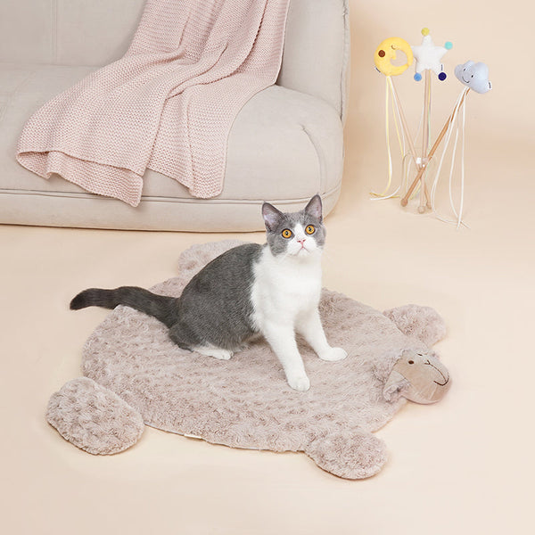 HKM-7391165 Cozy Cashmere Fluffy Mat with Elastic Sponge and PP Cotton in Milk Tea, White, and Pink Colors