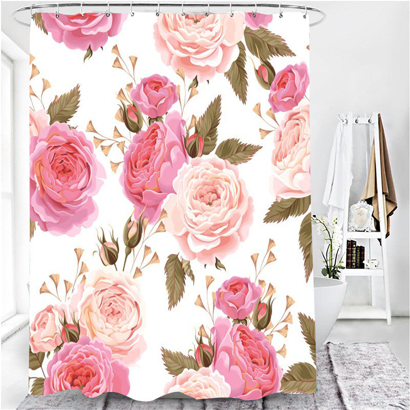 HKM-739283 Floral Print Waterproof Polyester Shower Curtain, 180x180cm
