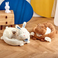 HKM-7393341 Cozy Winter Pet Nest Mat for Dogs and Cats - Available in White, Brown, and Gray Fleece Options