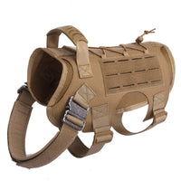HKM-7393469 Tactical Dog Vest with Waterproof 1000D Nylon, Adjustable & Breathable Mesh, Molle System - Black/Brown
