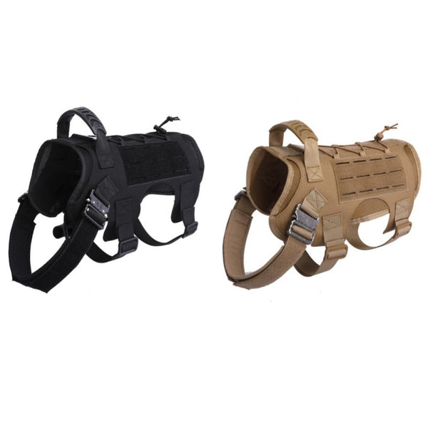 HKM-7393469 Tactical Dog Vest with Waterproof 1000D Nylon, Adjustable & Breathable Mesh, Molle System - Black/Brown