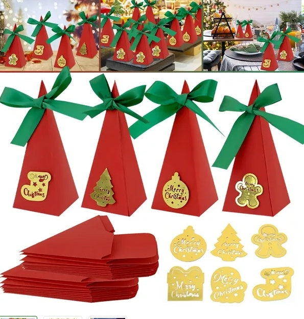 HKM-739411 20-Piece Christmas Candy Boxes in 4 Designs with Ribbons - DIY Paper Sweet Boxes for Holiday Treats
