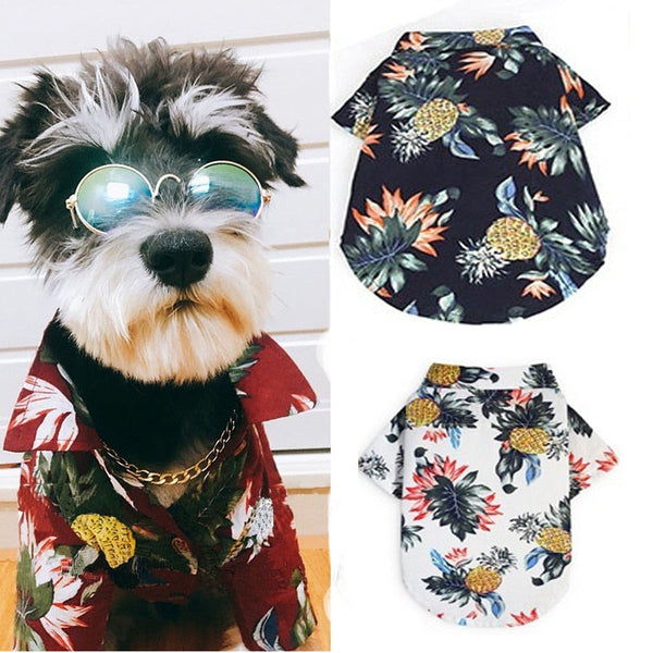 HKM-7394749 Hawaiian-Style Cotton Dog Shirt for Pets - Multiple Sizes Available