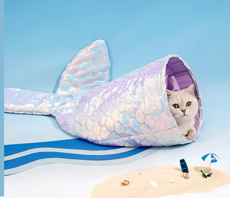 HKM-7395133 Mermaid Cat Nest - Cozy Winter Shelter for Pets, Soft Polyester Fiber Nest, 85x50x20cm