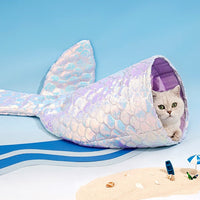 HKM-7395133 Mermaid Cat Nest - Cozy Winter Shelter for Pets, Soft Polyester Fiber Nest, 85x50x20cm