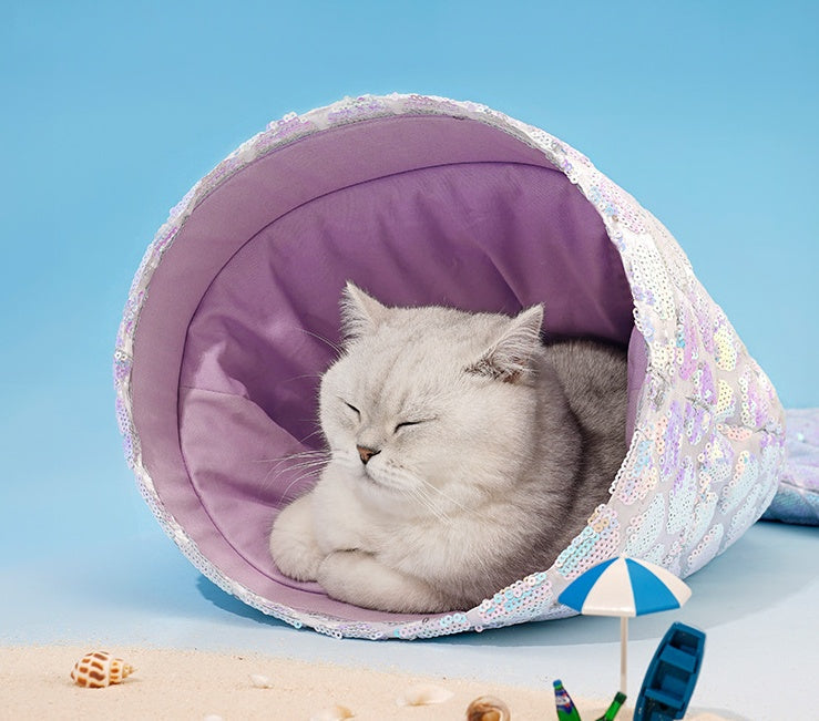 HKM-7395133 Mermaid Cat Nest - Cozy Winter Shelter for Pets, Soft Polyester Fiber Nest, 85x50x20cm