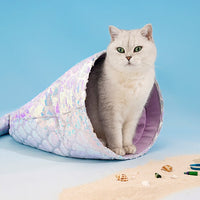 HKM-7395133 Mermaid Cat Nest - Cozy Winter Shelter for Pets, Soft Polyester Fiber Nest, 85x50x20cm