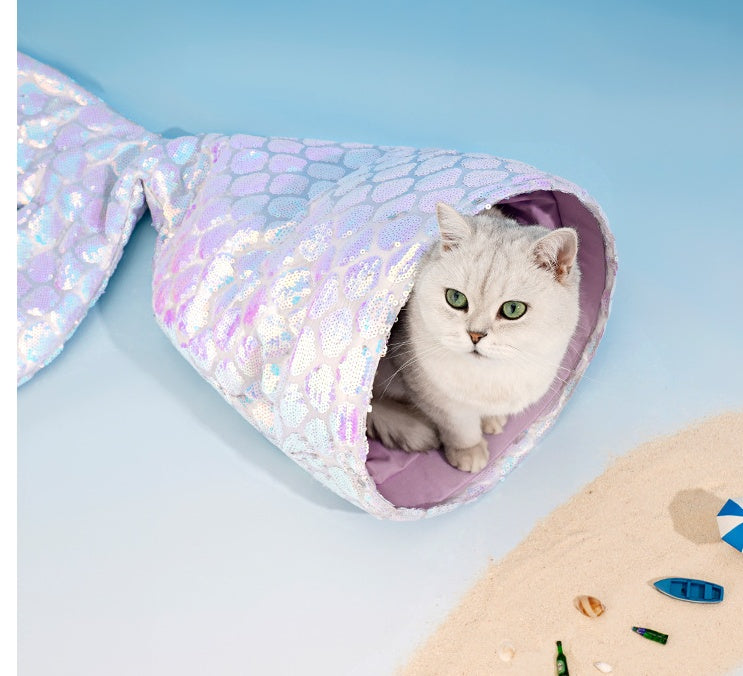 HKM-7395133 Mermaid Cat Nest - Cozy Winter Shelter for Pets, Soft Polyester Fiber Nest, 85x50x20cm