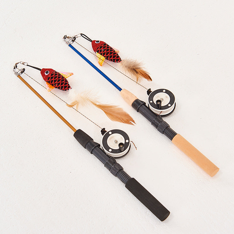 HKM-7395901 Retractable Teaser Feather Toy for Cats - Interactive Fishing Pole with Soft Plush and Feather Attachments