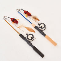 HKM-7395901 Retractable Teaser Feather Toy for Cats - Interactive Fishing Pole with Soft Plush and Feather Attachments