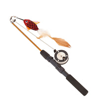 HKM-7395901 Retractable Teaser Feather Toy for Cats - Interactive Fishing Pole with Soft Plush and Feather Attachments