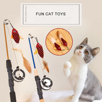HKM-7395901 Retractable Teaser Feather Toy for Cats - Interactive Fishing Pole with Soft Plush and Feather Attachments