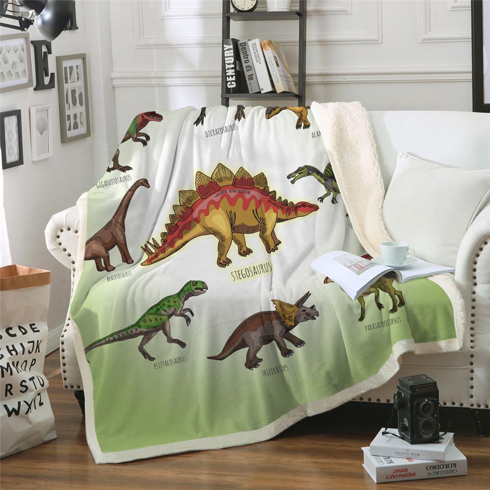 HKM-739731 Dinosaur Glow-in-the-Dark Fluffy Cotton Blanket for Kids, Soft Cozy Throw for Beds and Travel