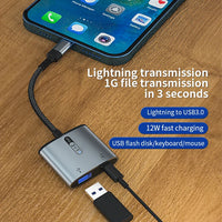 HKM-739859 2 in 1 USB OTG Adapter with Lightning Connector and USB 3.0 for iPhone and iPad - Supports Keyboard, Mouse, and Charging