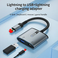 HKM-739859 2 in 1 USB OTG Adapter with Lightning Connector and USB 3.0 for iPhone and iPad - Supports Keyboard, Mouse, and Charging