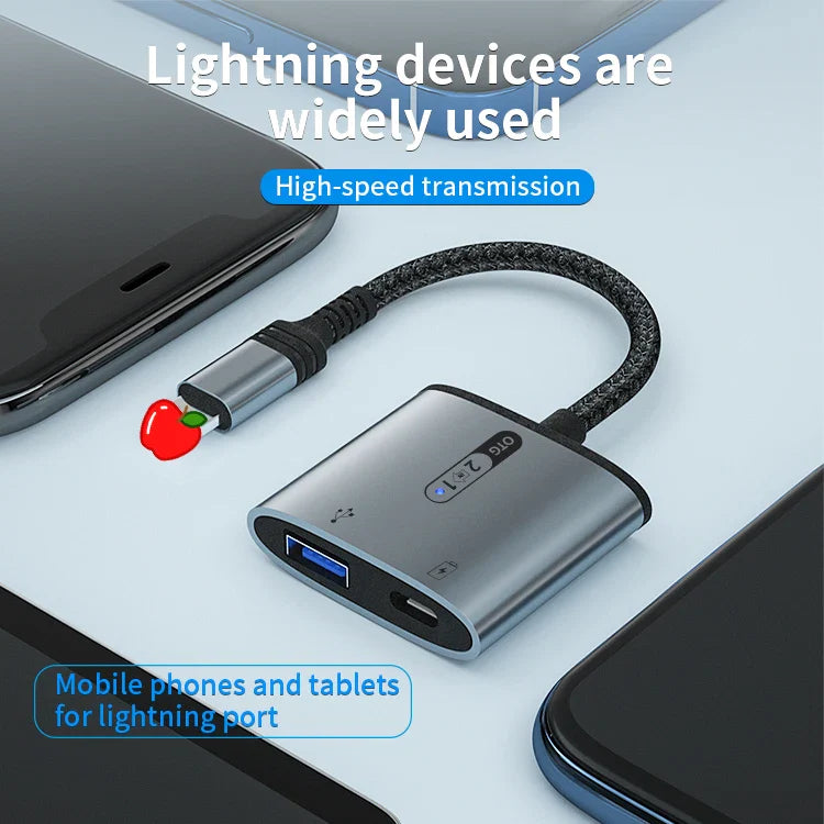 HKM-739859 2 in 1 USB OTG Adapter with Lightning Connector and USB 3.0 for iPhone and iPad - Supports Keyboard, Mouse, and Charging