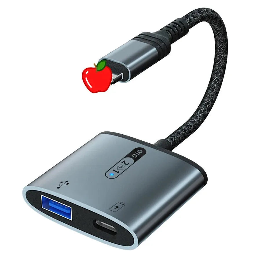 HKM-739859 2 in 1 USB OTG Adapter with Lightning Connector and USB 3.0 for iPhone and iPad - Supports Keyboard, Mouse, and Charging
