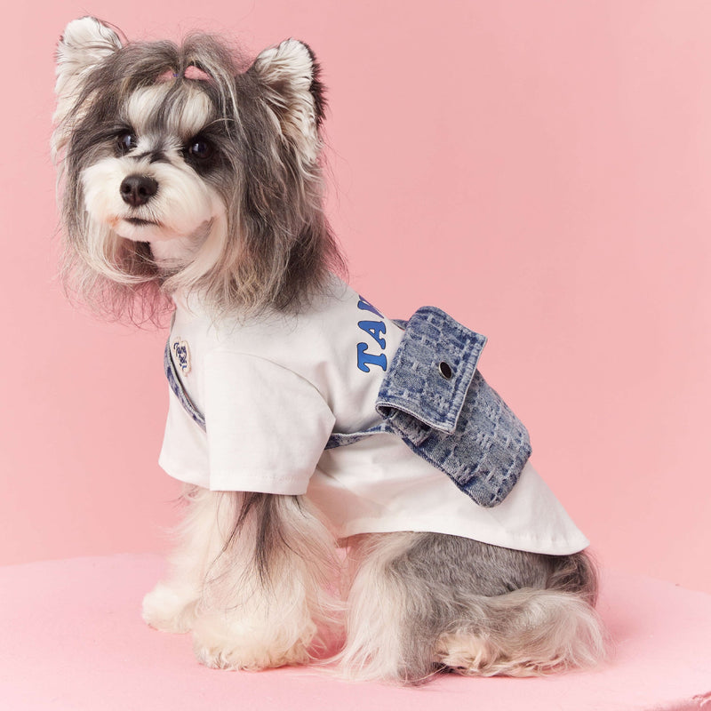 HKM-7399613 Summer Dog Clothes for Small Dogs - Casual Cotton Outfit for Schnauzer & Bichon with Detachable Backpack