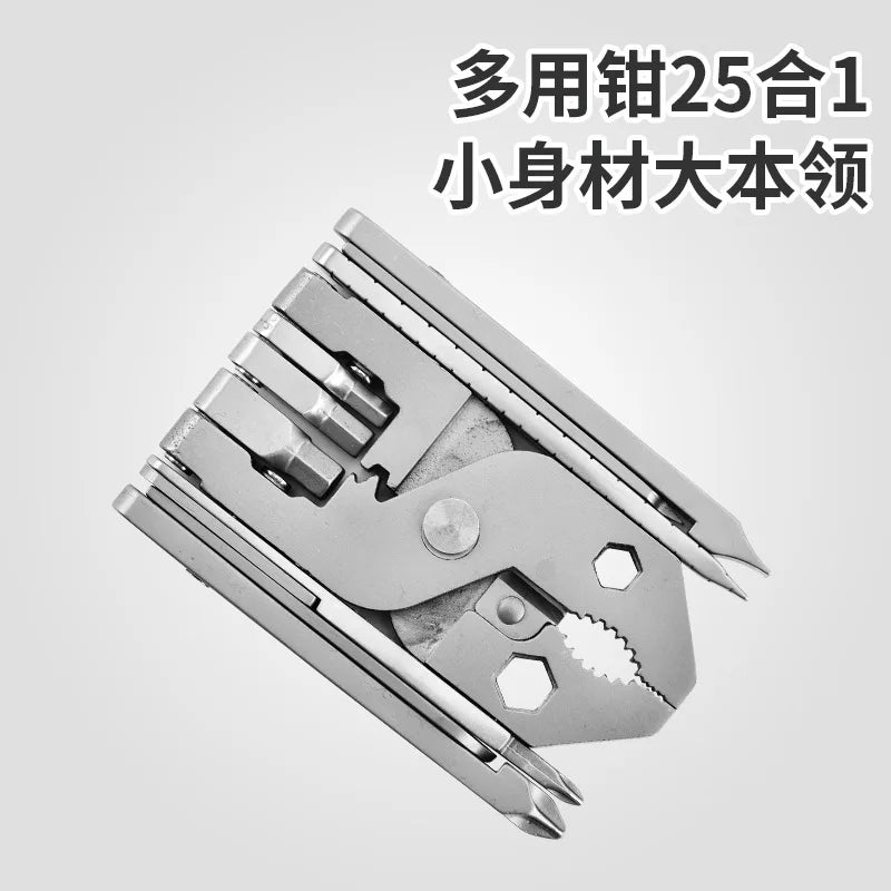 HKM-739987 25-in-1 Stainless Steel Folding Multi-Function Plier with Screwdriver for Outdoor Use