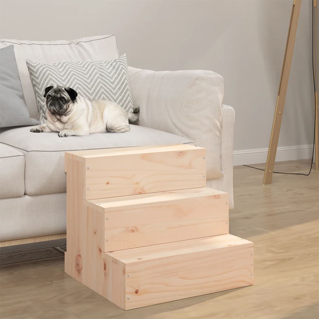 HKM-7400125 Solid Pine Wood Pet Stairs - Easy Access for Dogs and Cats, White, 40x37.5x35 cm and 40x49x47 cm