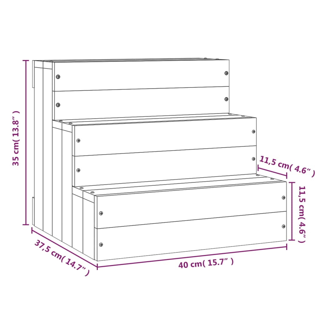 HKM-7400125 Solid Pine Wood Pet Stairs - Easy Access for Dogs and Cats, White, 40x37.5x35 cm and 40x49x47 cm