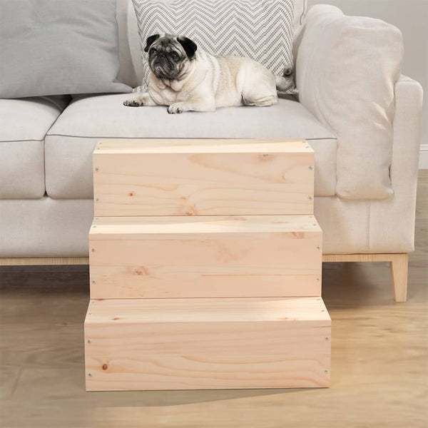 HKM-7400125 Solid Pine Wood Pet Stairs - Easy Access for Dogs and Cats, White, 40x37.5x35 cm and 40x49x47 cm