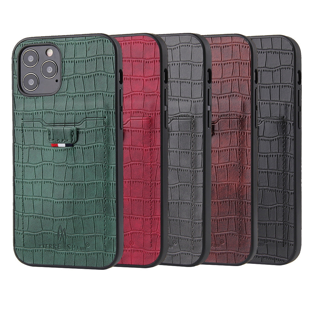 HKM-740051 Pull-Out Mobile Phone Case with Card Holder - Compatible with iPhone and HUAWEI Models - Solid Color Design