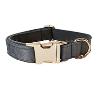 HKM-7402813 Silver Grey Fleece Dog Collar and Leash Set with Alloy Carabiner - Casual Style for All Seasons
