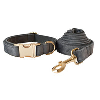 HKM-7402813 Silver Grey Fleece Dog Collar and Leash Set with Alloy Carabiner - Casual Style for All Seasons