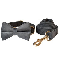 HKM-7402813 Silver Grey Fleece Dog Collar and Leash Set with Alloy Carabiner - Casual Style for All Seasons