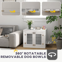 HKM-7404477 Multi-Functional Dog Crate Furniture with Rotating Bowls for Medium Dogs