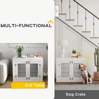 HKM-7404477 Multi-Functional Dog Crate Furniture with Rotating Bowls for Medium Dogs