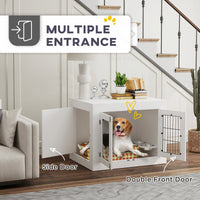 HKM-7404477 Multi-Functional Dog Crate Furniture with Rotating Bowls for Medium Dogs