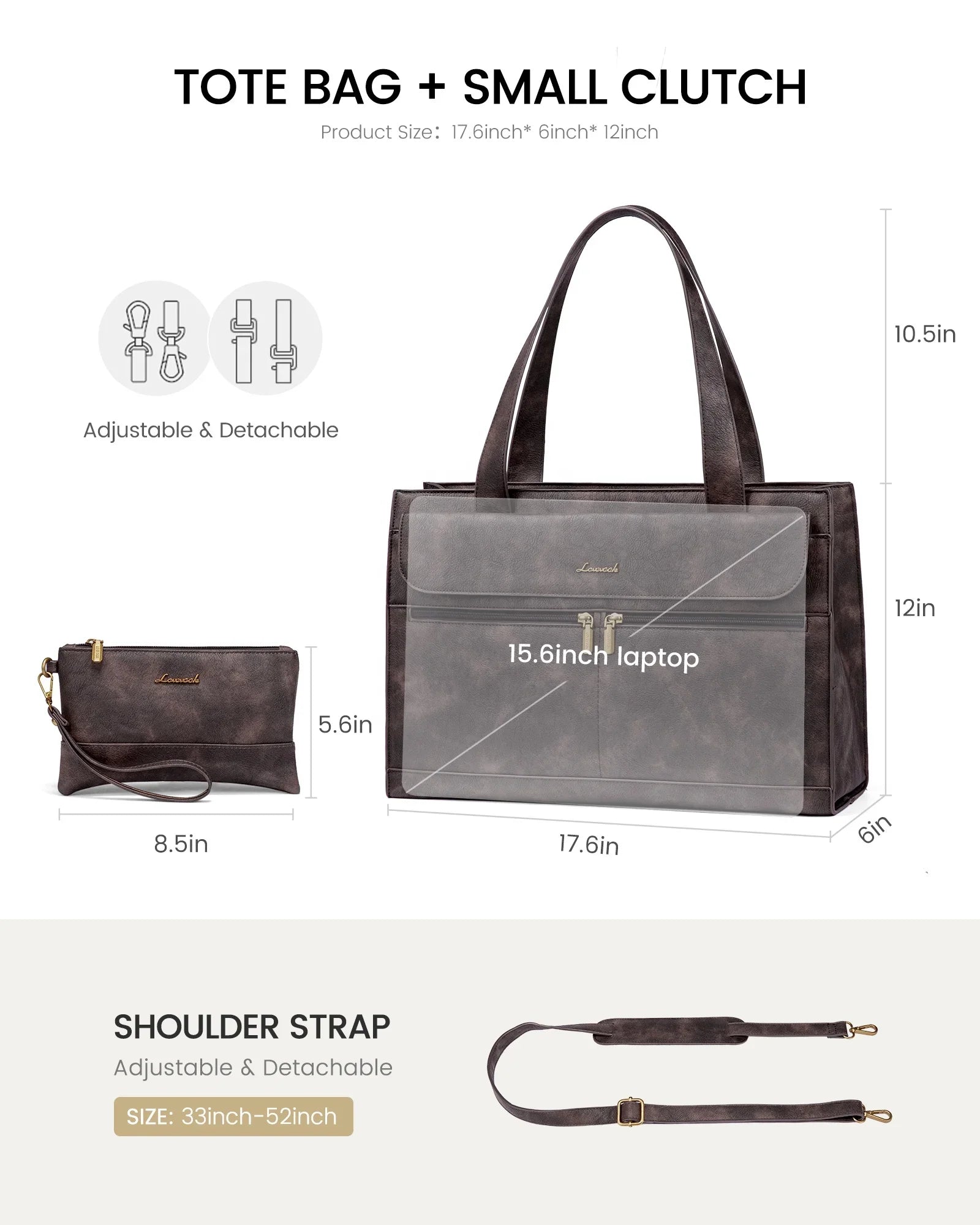 HKM-740499 Retro Laptop Tote Bag for Women - Stylish Office and Travel Shoulder Bag