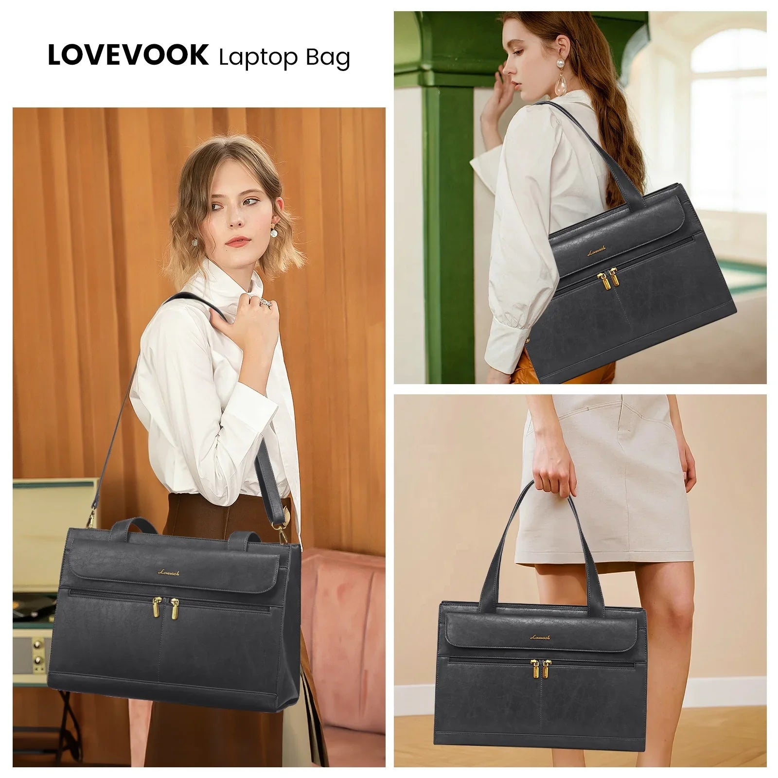 HKM-740499 Retro Laptop Tote Bag for Women - Stylish Office and Travel Shoulder Bag