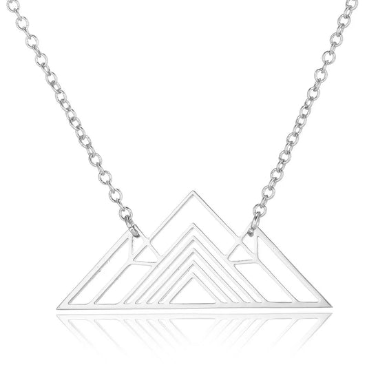 HKM-740499 Stainless Steel Custom Personalized Trendy Art Triangle Necklace Mountain Charm Geometric Necklaces