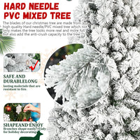 HKM-740563 8ft Pre-Lit Snowy Cedar Artificial Christmas Tree with Warm White LED Lights and Metal Stand