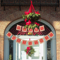 HKM-740563 Christmas Burlap Banner Decoration with 14 Flags - Festive Sackcloth Design