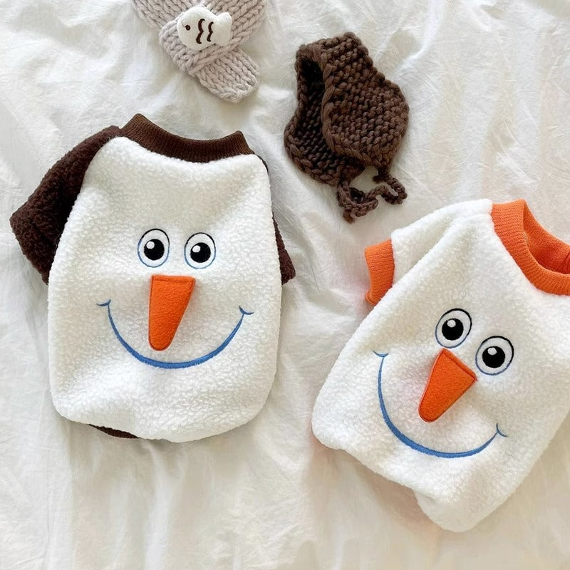 HKM-7405885 Funny Christmas Transformation Dog Hoodie - Brown & Orange Snowman, Sizes XS-XXL