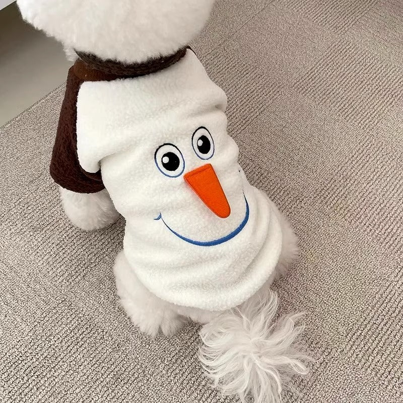 HKM-7405885 Funny Christmas Transformation Dog Hoodie - Brown & Orange Snowman, Sizes XS-XXL
