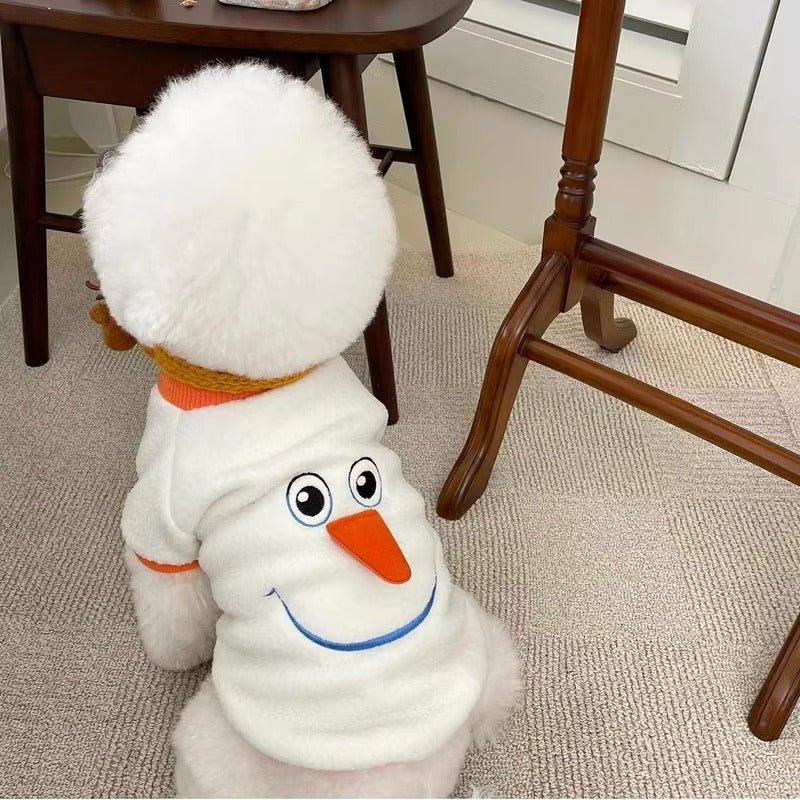 HKM-7405885 Funny Christmas Transformation Dog Hoodie - Brown & Orange Snowman, Sizes XS-XXL
