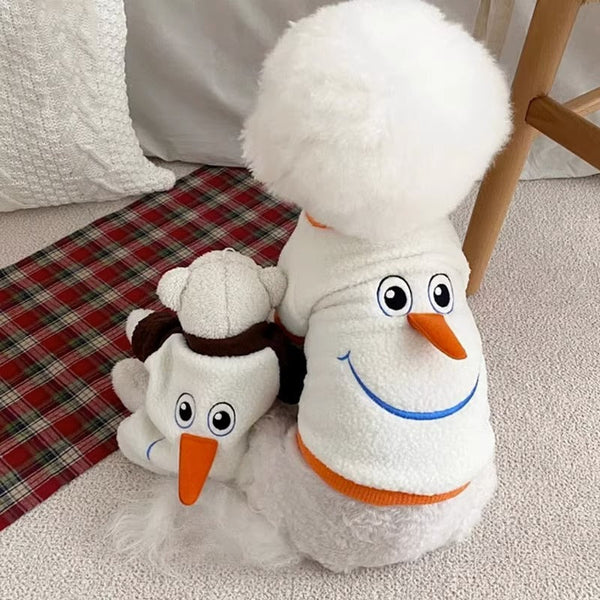 HKM-7405885 Funny Christmas Transformation Dog Hoodie - Brown & Orange Snowman, Sizes XS-XXL