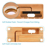 HKM-740627 Bamboo Charging Station with 3-Port USB Hub for Mobile Phones and Smartwatches